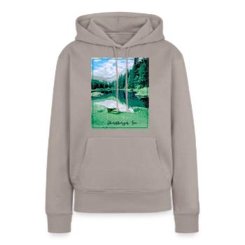 Obernberger See,landschaft,see,Tirol - Frauen Premium Bio Hoodie - Taupe - Vorne - Julia (174cm)