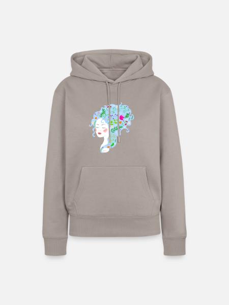 Frau mit blauem Blumenhaar - Frauen Premium Bio Hoodie - Taupe