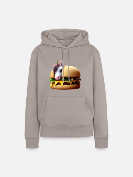 Einhorn Cheeseburger - Frauen Premium Bio Hoodie - Taupe