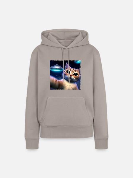 Katzen-Selfie mit UFO - Frauen Premium Bio Hoodie - Taupe