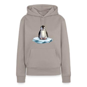 Pingouin sur une banquise - Sweat à capuche Premium bio Femme - taupe - Devant - Julia (174cm)