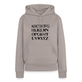 ABC Idée cadeau Alphabet Lettres - Sweat à capuche Premium bio Femme - taupe - Devant - Julia (174cm)