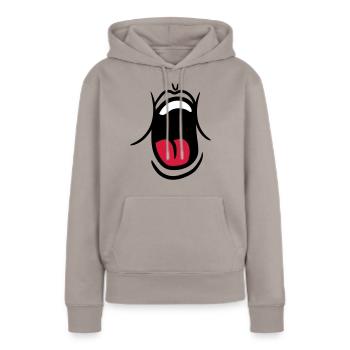 hunger essen witzig gaehnen schreien mund muede br - Frauen Premium Bio Hoodie - Taupe - Vorne - Julia (174cm)