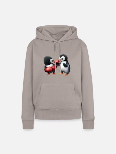 Pinguin Boxkampf - Frauen Premium Bio Hoodie - Taupe