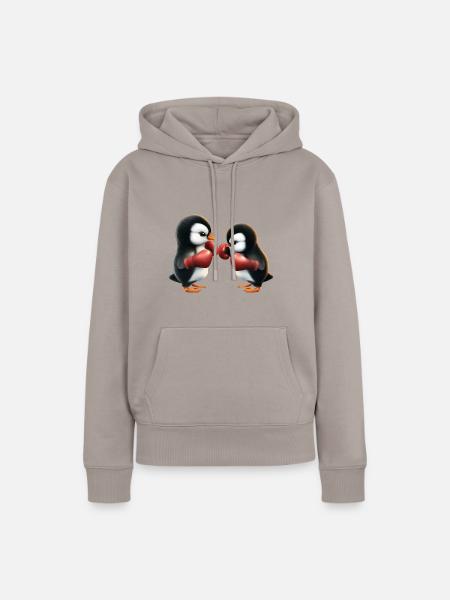Pinguin Boxkampf - Frauen Premium Bio Hoodie - Taupe