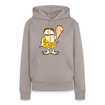 Höhlenbewohner mit Verein - Frauen Premium Bio Hoodie - Taupe - Vorne - Julia (174cm)