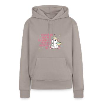 Gucke nicht böse - Lustiger Einhorn Spruch Kind - Frauen Premium Bio Hoodie - Taupe - Vorne - Julia (174cm)