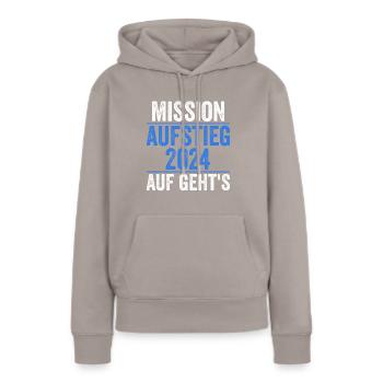 Mission Aufstieg 2024 - Frauen Premium Bio Hoodie - Taupe - Vorne - Julia (174cm)