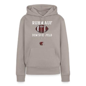 Ruhm auf dem Spielfeld - Football - Frauen Premium Bio Hoodie - Taupe - Vorne - Julia (174cm)