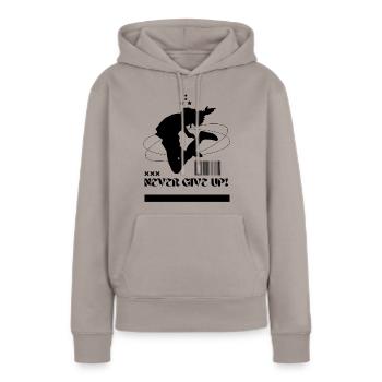 Never Give UP - Frauen Premium Bio Hoodie - Taupe - Vorne - Julia (174cm)