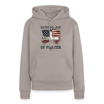 National Day Of Prayer - Frauen Premium Bio Hoodie - Taupe - Vorne - Julia (174cm)