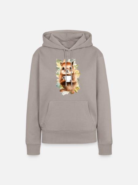 Eichhörnchen mit Kaffee -Aquarellstil - Frauen Premium Bio Hoodie - Taupe