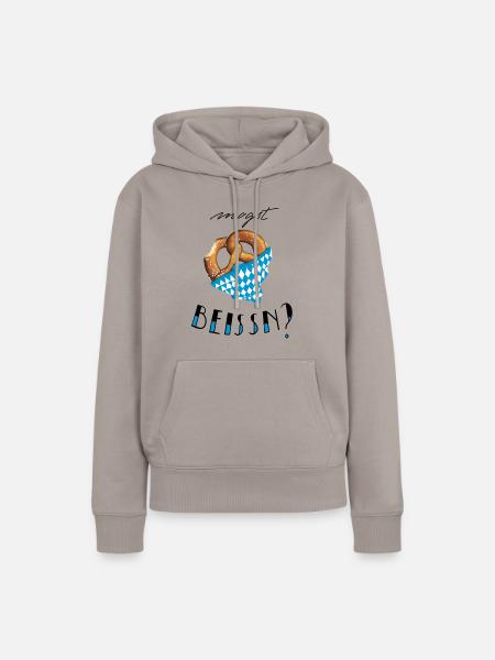 Bayern Breze "Mogst beissn?" - dunkel - Frauen Premium Bio Hoodie - Taupe