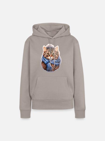 Winterkatze mit Schal - Frauen Premium Bio Hoodie - Taupe