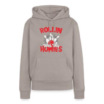 Rollin avec mon cadeau Homies Retro Bowling - Sweat à capuche Premium bio Femme - taupe - Devant - Julia (174cm)