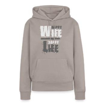 Femme heureuse, vie heureuse - Sweat à capuche Premium bio Femme - taupe - Devant - Julia (174cm)