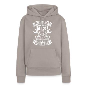 Schrauber Automechaniker Schrauben Spruch - Frauen Premium Bio Hoodie - Taupe - Vorne - Julia (174cm)