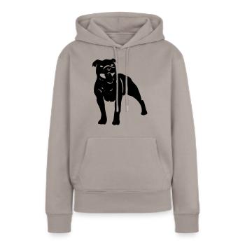 staffbull hund - Frauen Premium Bio Hoodie - Taupe - Vorne - Julia (174cm)