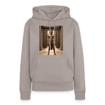 Anubis, Dieu d’Égypte - Sweat à capuche Premium bio Femme - taupe - Devant - Julia (174cm)