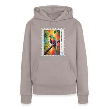 Airbrush-Illustration "Papagei 07" DE - Frauen Premium Bio Hoodie - Taupe - Vorne - Julia (174cm)