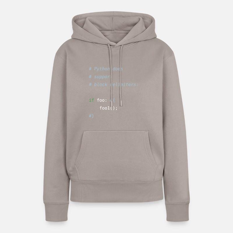Python code | block delimiters | programmer humor - Frauen Premium Bio Hoodie - Taupe