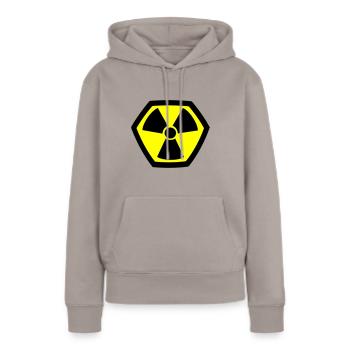 Icône Atome Nucléaire Symbole Radioactif Super Héros - Sweat à capuche Premium bio Femme - taupe - Devant - Julia (174cm)