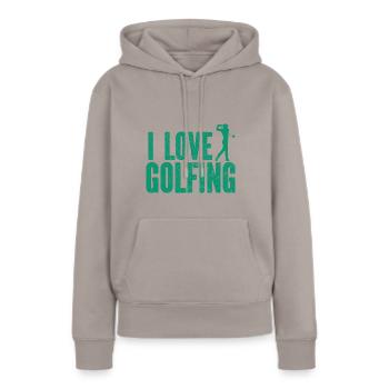 Golf - Golfclub Goldspieler Birdie Elite Luxus - Frauen Premium Bio Hoodie - Taupe - Vorne - Julia (174cm)