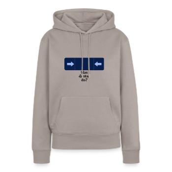 was denkst du schwarz - Frauen Premium Bio Hoodie - Taupe - Vorne - Julia (174cm)
