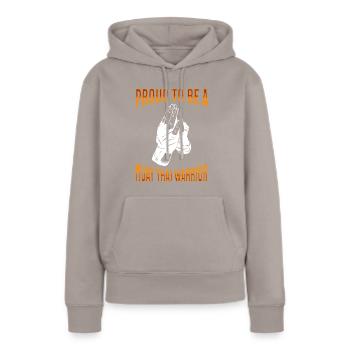 Muay Thai Boxing Muay Thai - Frauen Premium Bio Hoodie - Taupe - Vorne - Julia (174cm)