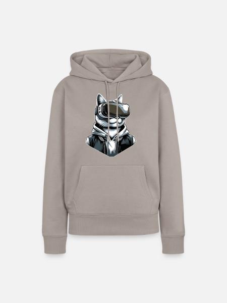 Katze VR-Brille Virtual Reality - Frauen Premium Bio Hoodie - Taupe