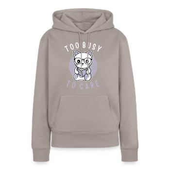 Trop occupé pour s’en soucier - Sweat à capuche Premium bio Femme - taupe - Devant - Julia (174cm)