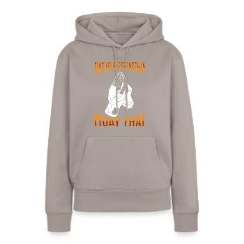 Muay Thai Boxing Muay Thai - Frauen Premium Bio Hoodie - Taupe - Vorne - Julia (174cm)