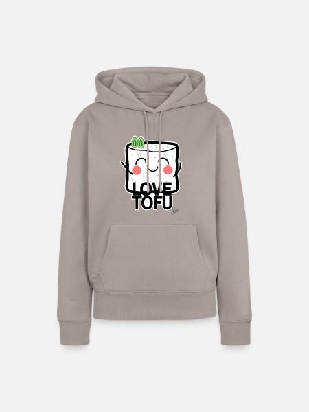 Tofu-Liebe: Tofu Herzensbrecher - Frauen Premium Bio Hoodie - Taupe
