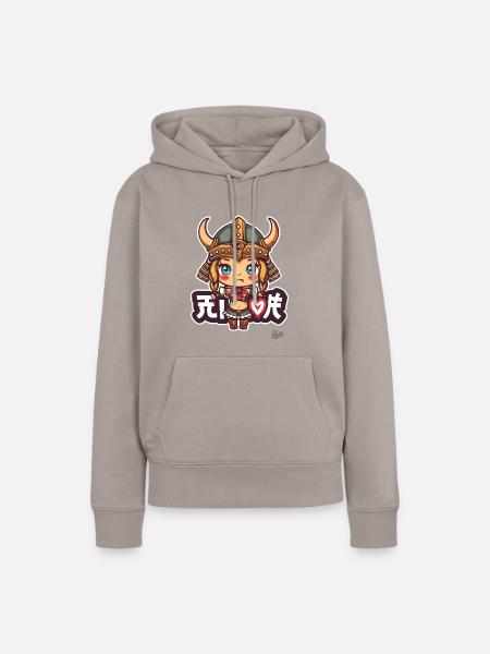 süßes chibi Barbaren Wikinger Mädchen - Frauen Premium Bio Hoodie - Taupe