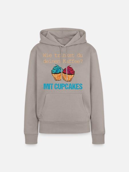 Kaffee nur mit Cupcakes - Frauen Premium Bio Hoodie - Taupe
