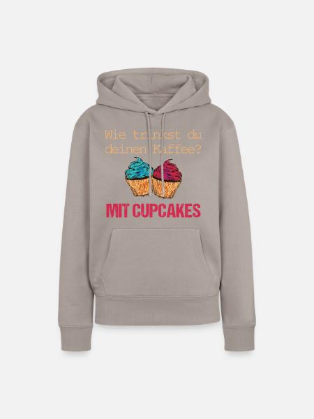 Kaffee nur mit Cupcakes - Frauen Premium Bio Hoodie - Taupe