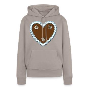 Lebkuchenherz Edelweiss + Dein Text / Gingerbread - Frauen Premium Bio Hoodie - Taupe - Vorne - Julia (174cm)