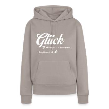 Glück Absender das Universum Empfänger Ich - Frauen Premium Bio Hoodie - Taupe - Vorne - Julia (174cm)