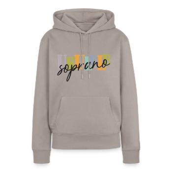 Ukulélé soprano coloré et noir - Sweat à capuche Premium bio Femme - taupe - Devant - Julia (174cm)