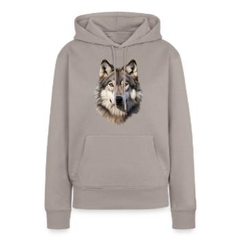 Wolf (weiß/grau) - Frauen Premium Bio Hoodie - Taupe - Vorne - Julia (174cm)