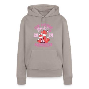 Große Schwester 2024 Mädchen Geschwister Geschenk - Frauen Premium Bio Hoodie - Taupe - Vorne - Julia (174cm)