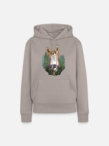 Glücklicher Fuchs (dunkle Stoffe) - Frauen Premium Bio Hoodie - Taupe