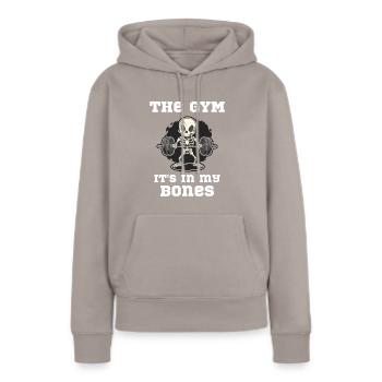 The Gym, it's in my bones -Funny Gym Design - Frauen Premium Bio Hoodie - Taupe - Vorne - Julia (174cm)