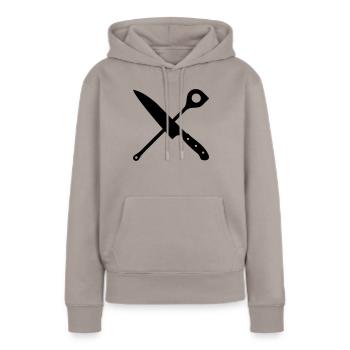 Couteau et une cuillère de bois - Sweat à capuche Premium bio Femme - taupe - Devant - Julia (174cm)