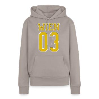 Österreich Wien 1030 Bezirk Landstraße Typografie - Frauen Premium Bio Hoodie - Taupe - Vorne - Julia (174cm)