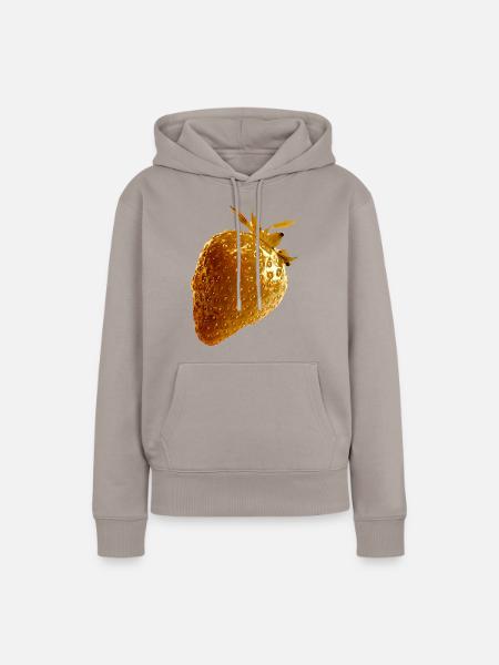 Erdbeere, gold,popart, kunst,artwork,metallisch - Frauen Premium Bio Hoodie - Taupe