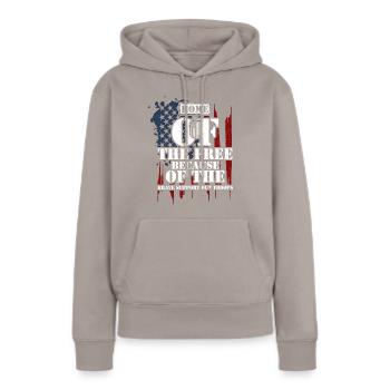 Home Of The Free Because Of The... - Frauen Premium Bio Hoodie - Taupe - Vorne - Julia (174cm)