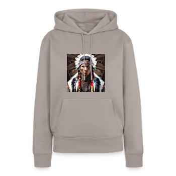 Chef de tribu amérindienne - Sweat à capuche Premium bio Femme - taupe - Devant - Julia (174cm)