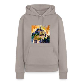 Mont Saint Michel - Aquarelle - Sweat à capuche Premium bio Femme - taupe - Devant - Julia (174cm)