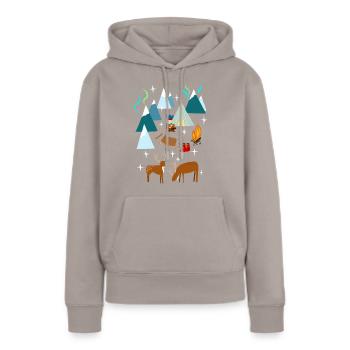 Sami in Nord Norwegen in der Nacht mit Polarlicht - Frauen Premium Bio Hoodie - Taupe - Vorne - Julia (174cm)
